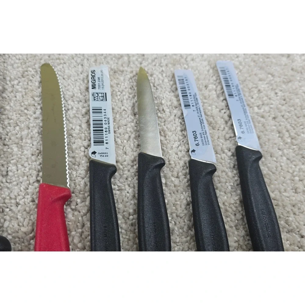 Victorinox Swiss Made Kitchen Knife Set 10pc Paring Serrated Fillet Black Red